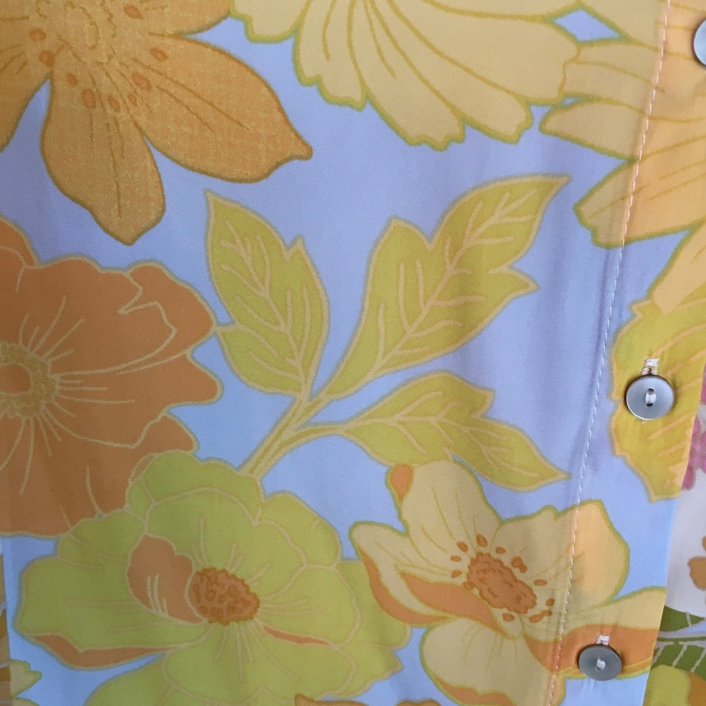 Rose & Olive Women's Floral Patchwork Button Down Shirt - Yellow, Pink, Blue - Picture 4 of 8